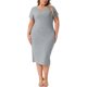 thumbnail image 1 of Vestido Bodycon de Talla Grande para Mujer Agnes Orinda, Cuello Redondo, Manga Corta, Con Abertura en la Espalda, Estilo Casual, Midi, Vestidos de Camiseta 3X Gris, 1 of 6