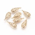 thumbnail image 1 of Hollow Brass Pendants Nickel Free Real 18K Gold Plated Teardrop 19.5x8x3.5mm Hole: 1.5mm, 1 of 2