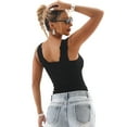 thumbnail image 2 of IWEMEK Women Tank Tops Summer Casual Sleeveless Shirt Square Neck Jacquard Vest Fashion Solid Color Cami Top Black Tees, 2 of 7