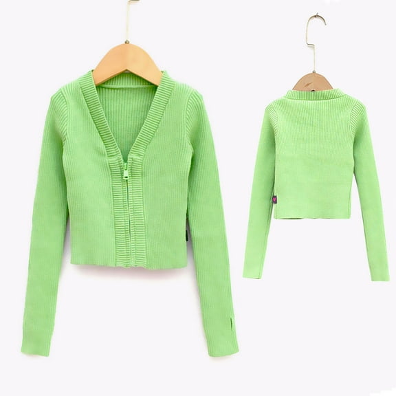 Little Girls Zip Cardigan Crewneck Sweatshirt Long Sleeve Solid Tops Toddler Boys Pullover Jumper Children Clothes for Unisex Kids Green 2-3 Years