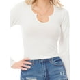 thumbnail image 6 of MixMatchy Women's Solid Ribbed Notched Neckline Long Sleeve Stretch T-Shirt Top, 6 of 6