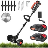 G·PEH Electric Weed Wacker Battery Powered,Cordless String Trimmer Edger with Wheels,Electric Weed Eater Cutter Lawn Mower Edger Tool,Adjustable Handle,3 Function Blades Cutter for Yard and Garden