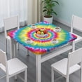 thumbnail image 3 of Colorful Rainbow Tie Dye Spiral Pattern Square Fitted Tablecloth with Elastic Edge,Square Table Cover,Washable Elastic Table Cover for Home Kitchen Party Decor 36"x36", 3 of 6