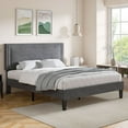 thumbnail image 3 of VECELO Full Size Platform Bed Frame with Adjustable Height Upholstered Headboard, Strong Wood Slat Support, No Box Spring Needed, Dark Gray, 3 of 15