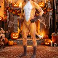thumbnail image 2 of VeFlora Halloween Men's Bodysuit Muscle Animal Printed, Halloween Animal Cosplay Skinny Catsuit Fullbody Jumpsuit Costumes With Tail(Yellow/M), 2 of 3