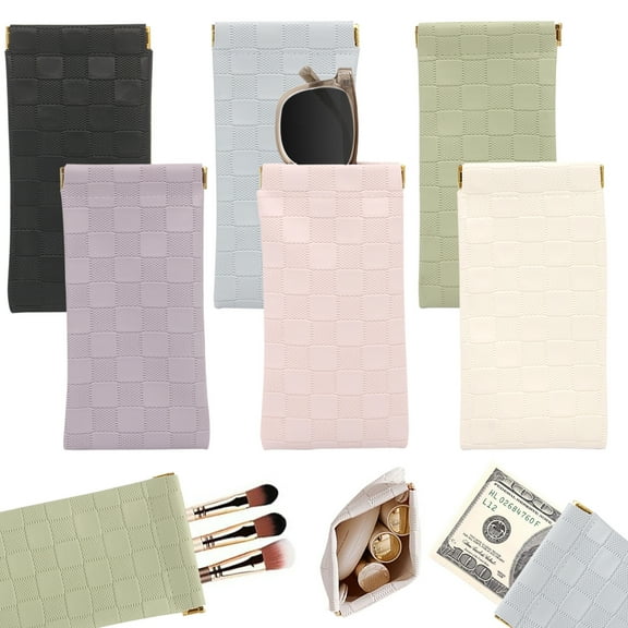 6 Pcs 7.1" x 3.54" Soft Leather Eyeglasses Cases, Portable Squeeze Top Glasses Bag, Travel Sunglasses Pouch for Women Men (6 Colors)