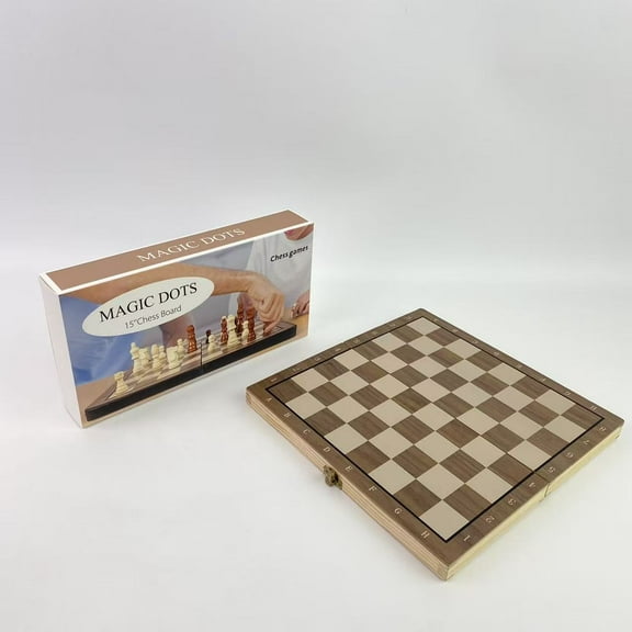 MAGIC DOTS Chess games,15 inch chessboard, wooden chess board, foldable chess board, adult checkers 2-in-1 chess, chess strategy game