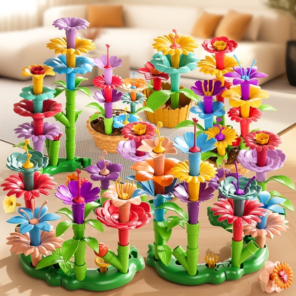 Flower Garden Building Toys for Toddler Girls Ages 3-5-8, 81 Pcs Flower Garden Stem Toys, 3 4 5 6 7 8 Years Old Girls Gifts