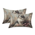 thumbnail image 2 of Dailycode Satin Pillow Case Standard Silk Pillow Cover for Hair and Skin Envelope Closure Fluffy Cat Sitting in Wildflowers 20"x26", 2 of 9