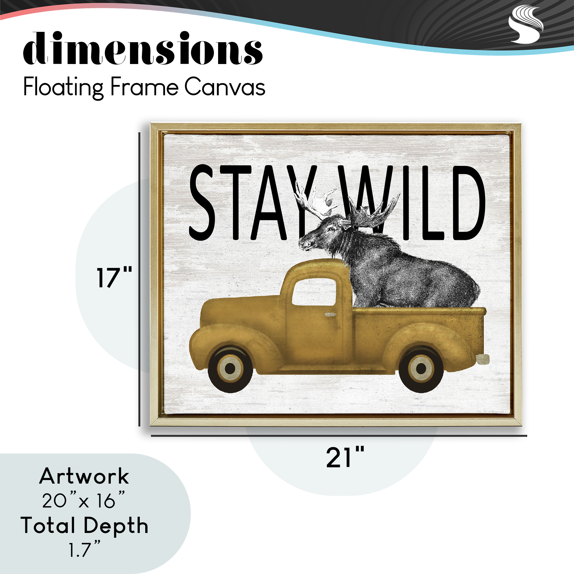 Stay Wild Moose Truck Gold Framed Floater Canvas Wall Art, design by Lettered and Lined