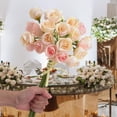 thumbnail image 1 of Ramo de rosas artificiales, elegante ramo de rosas de seda de 31cm de largo, hermosas 27 cabezas para decoraciones de arreglos florales de baño Champán, 1 of 8