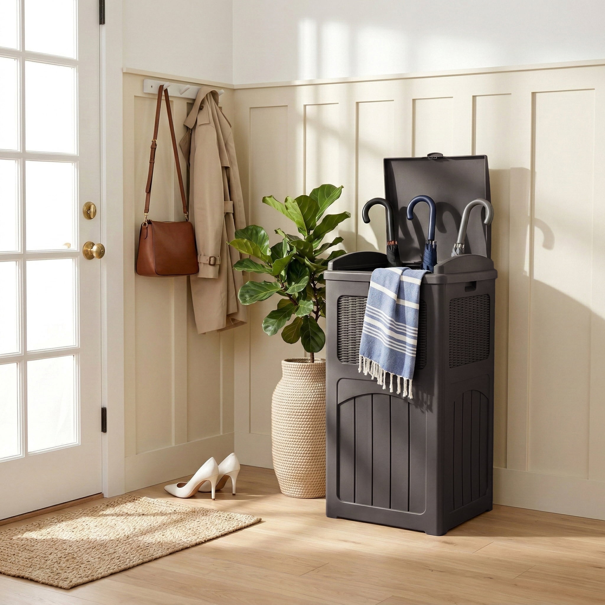 Devoko  All-Weather use Trashbin with Lid, Patio Resin Hideaway Trash Can with Waterproof for Backyard, Dark brown
