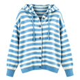 thumbnail image 4 of Women Hooded Button Front Knit Cardigan Top,Striped Outerwear Knitted Hooded,Oversized Drawstring Long Sleeve Loose Soft Sweater Coat,Fall Winter Warm Daily Blouse Business Casual Outfits Blue, 4 of 4