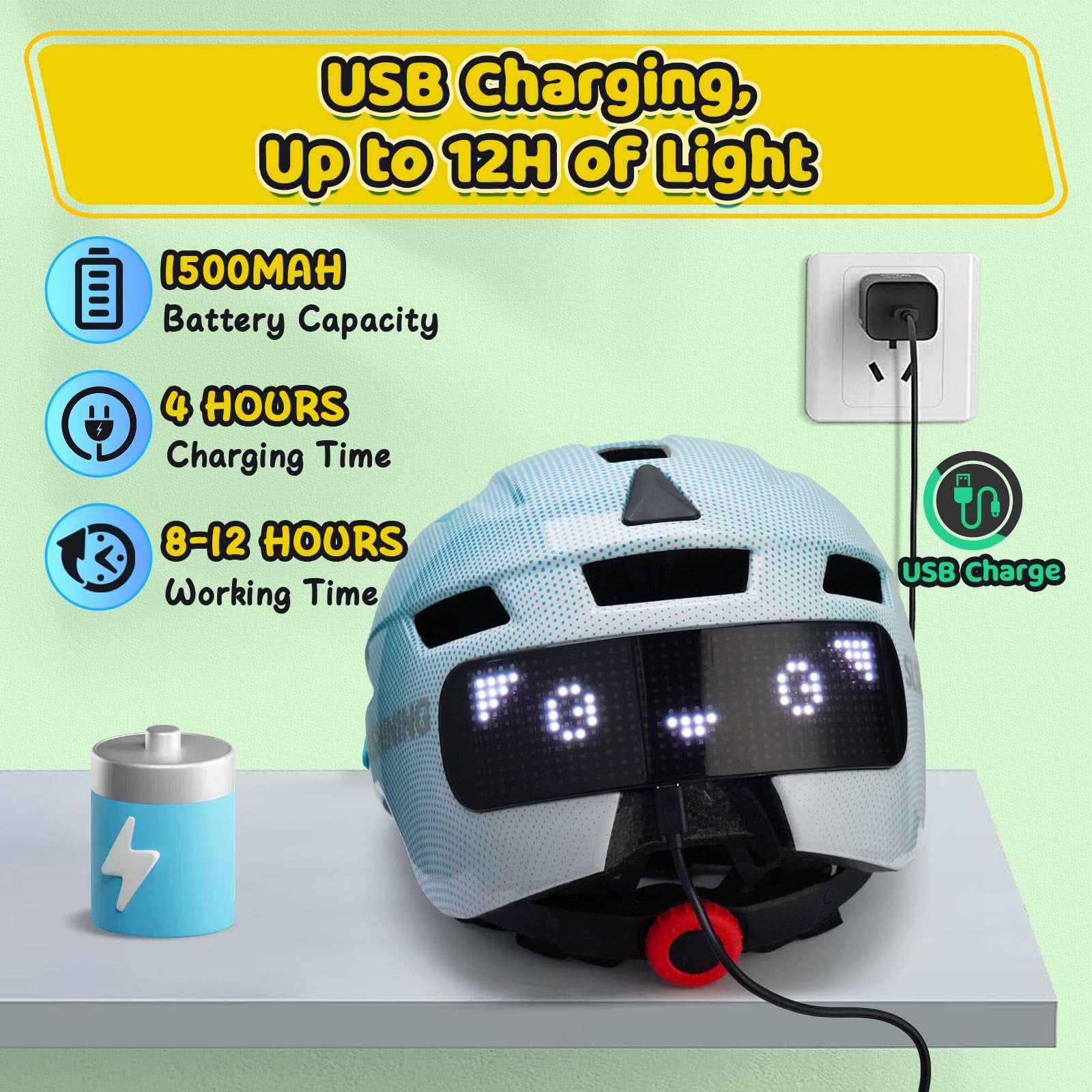 Kids Helmet, Bike Helmets with Upgrade LED Display, 64 Patterns, Turning & Stop Signals Light, Helmet for Kids 3-14,Multi-Sport Helmet for Bicycle, Skateboard, Scooter for Girls, Boys