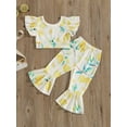 thumbnail image 2 of Niusricy Kids Girls 2pcs Floral Pants Set 6M-5T Toddler Fly Sleeve Vest Lemon Print Crew Neck T-shirts Tops with Flare Pants Infant Little Girl Fashion Slim Comfy Summer Outfit for Daily Vacation, 2 of 9