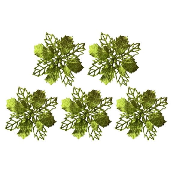 Ruhiku GW 5 Pcs Christmas Decorations Mesh Artificial Poinsettia Flower with 5 Clips, Xmas Tree Ornaments Wreaths Garland Floral Gift Winter Wedding Holiday Decoration