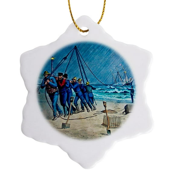 3dRose, Vintage United States Coast Guard Rescue, 3 inch Snowflake Porcelain Ornament