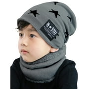 MAYLISACC Kids Winter Knitted Hat and Fleece Neck Warmer Scarf Set for Boys Girls Age 5-10