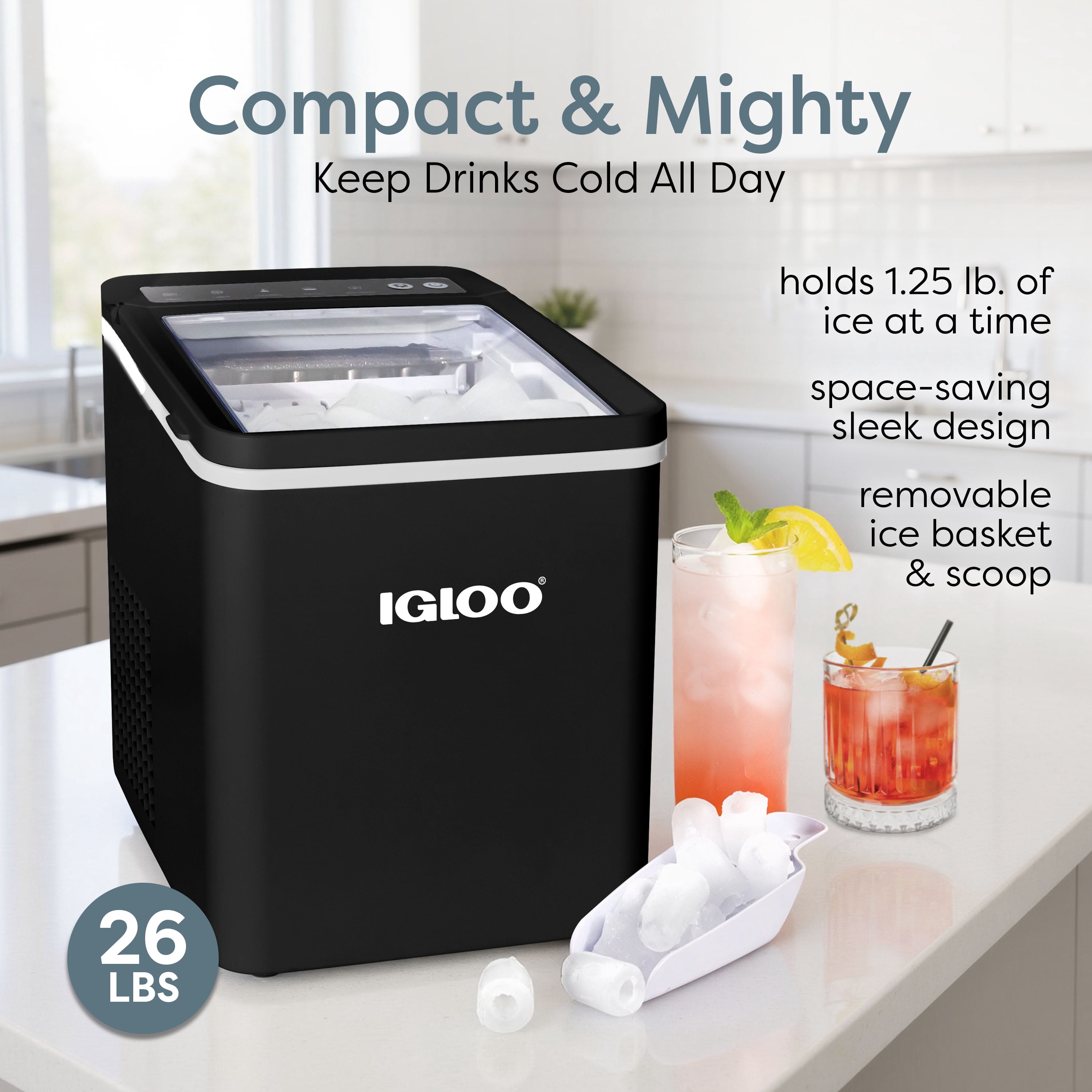 Igloo 26-Pound Automatic Portable Countertop Ice Maker Machine, Black
