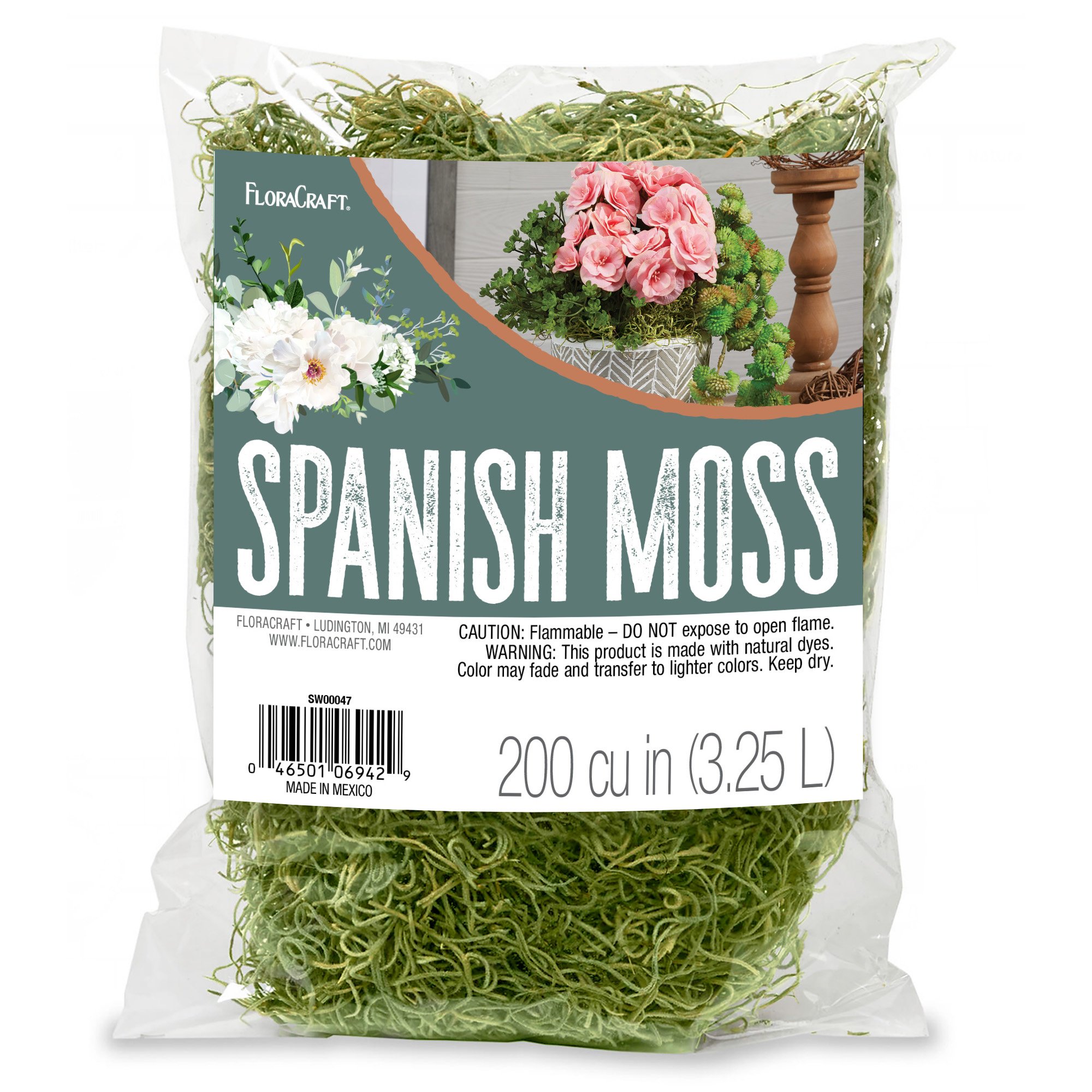 Proflora Preserved Green Spanish Moss, Natural 530 CU in - Floral Arranging Supplies
