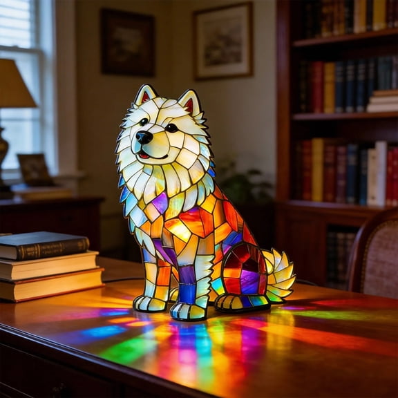 Stained Glass Dog Lamp,Small Dog Lamp,3d Cute Puppy Table Lamps,Puppy Table Lamps,Retro Dogs Stained Resin Tabletop Night Light,Desktop Night Lights,Dog Night Lights For Dogs Lover (B Style)