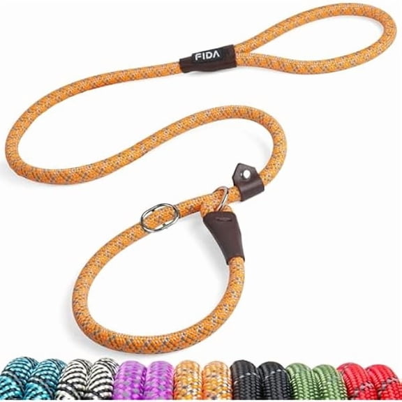 1997 Slip Leads for Dogs, 4 FT x 1/2" Dog Leash Heavy Duty Comfortable Strong Rope Lead for Large, Medium Dogs, No Pull Pet Training Leash with Highly Reflective,Orange