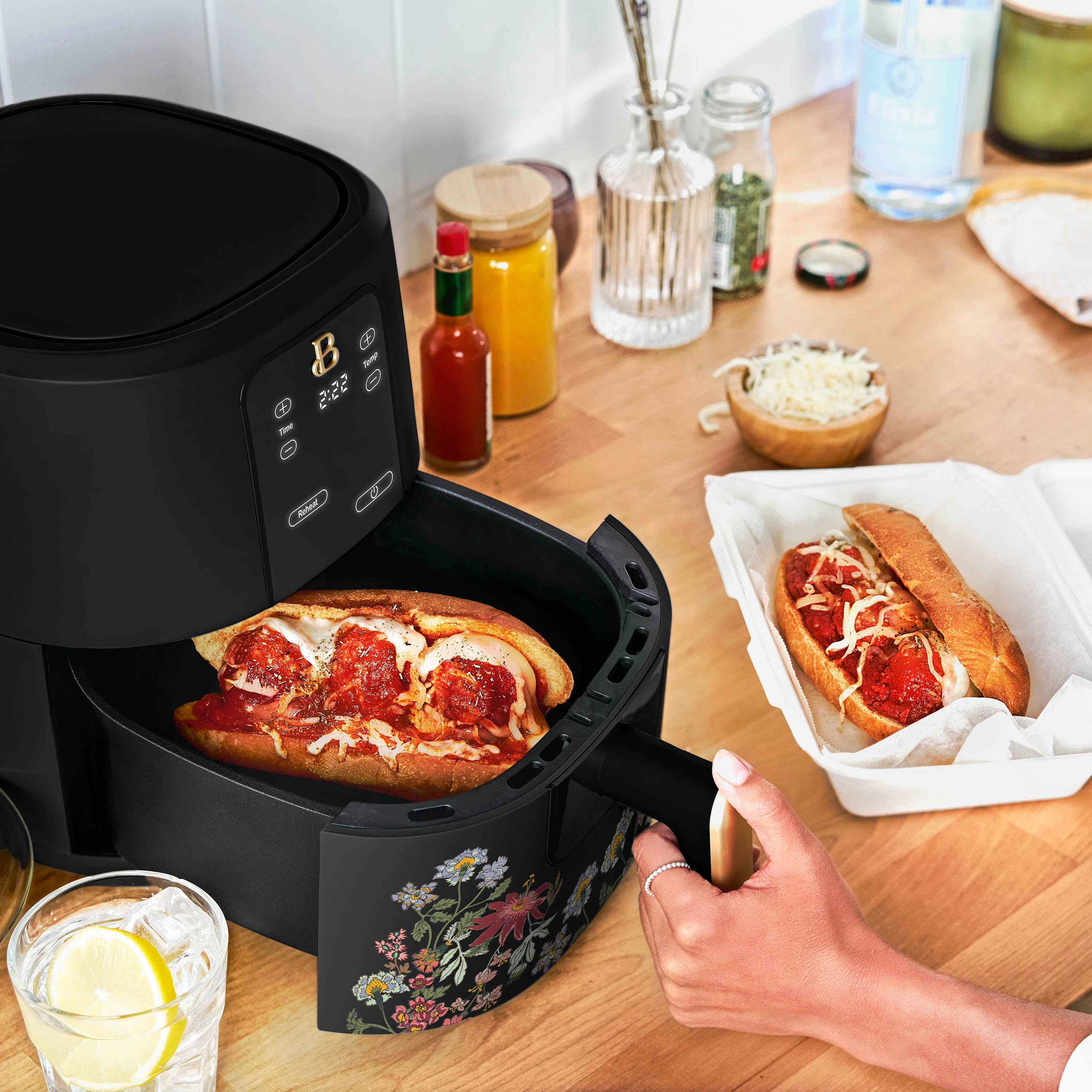 Beautiful 3 Qt Air Fryer with TurboCrisp Technology, EverGood Ceramic Nonstick Coating, Wildflower Black Sesame by Drew Barrymore