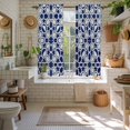 thumbnail image 4 of Navy Blue Geometric Kitchen Curtains 63 Inch Length, Vintage Abstract Art Tiers Curtains for Living Room Berdoom Bathroom, Light Filtering Drapes Rod Pocket Window Treatment 2 Panels 42"Wx63"L, 4 of 8