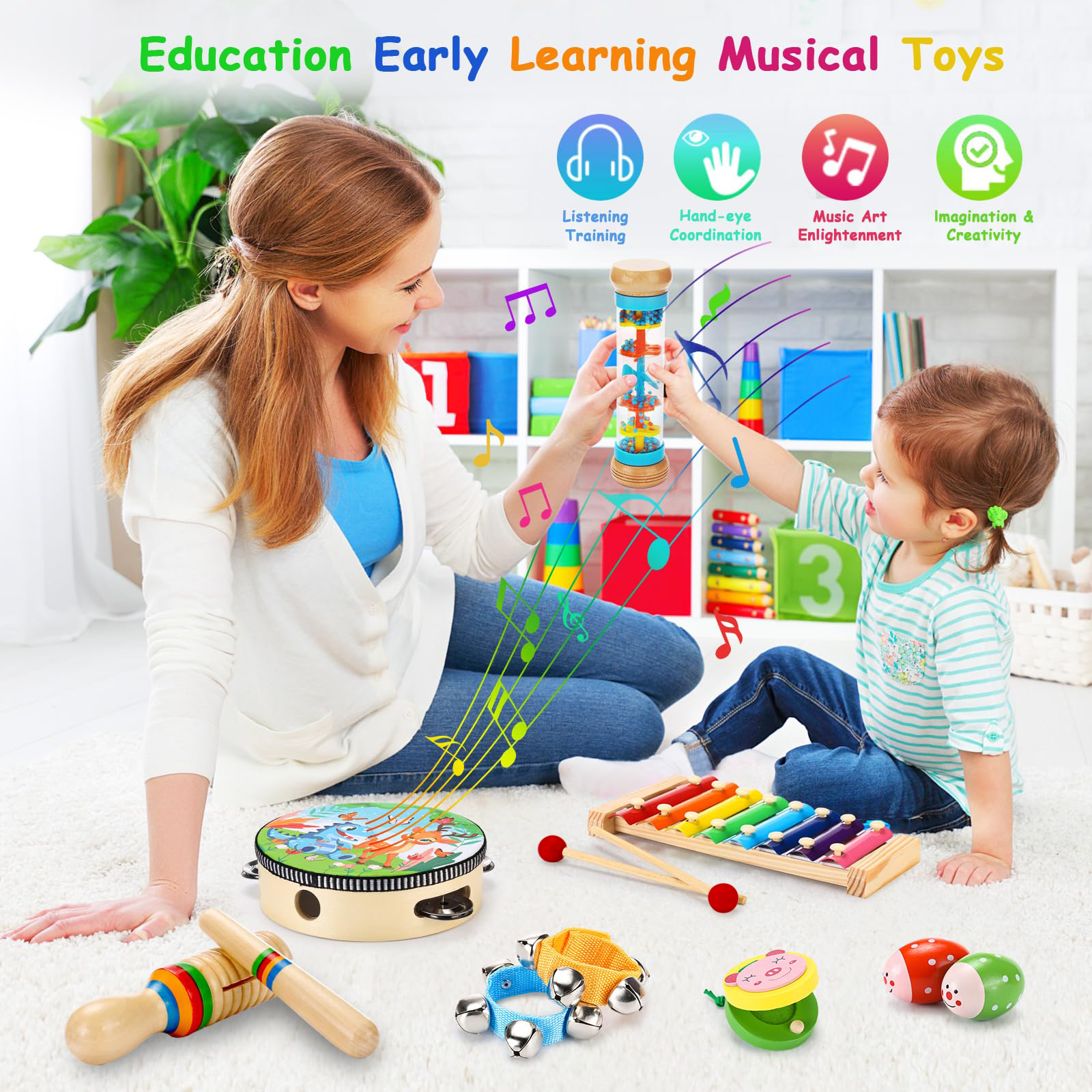 OATHX Educational Toys Percussion Xylophone Baby Music Kit Kids Wood Musical Instruments for Toddler Toy