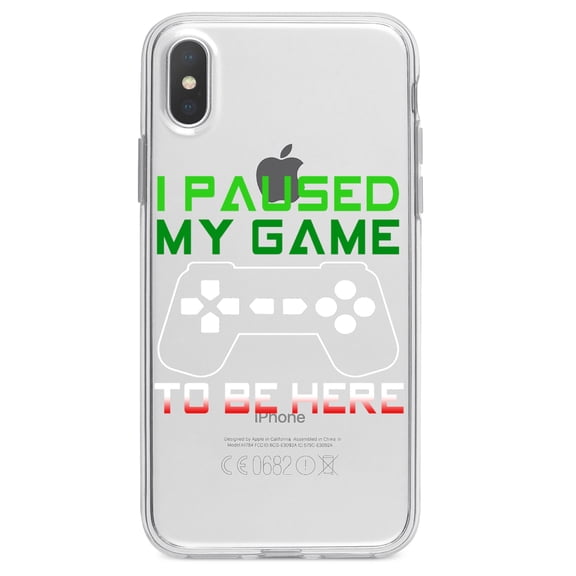 DistinctInk Clear Shockproof Hybrid Case for iPhone XR (6.1" Screen) - TPU Bumper Acrylic Back Tempered Glass Screen Protector - I Paused My Game to Be Here Gamer Video Games