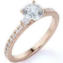 JeenMata Art Deco - 1 Carat - Real Round & Tapered Baguette Moissanite - Pave Set - Thin Band Engagement Ring - 18K Rose Gold over Silver