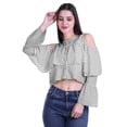thumbnail image 2 of Moomaya Printed Casual Long Sleeve Tops Women Cold Shoulder Ruffle Sleeves Top, 2 of 5