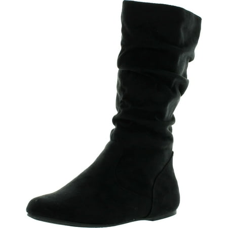 

Soda Zuluu-2 Soda Girls Fashion Slouchy Knee-high Flat Boots with Side Zipper in Black Faux Suede Black 13