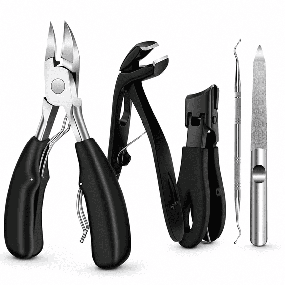 5 Pack Toenail Clippers Set, Angled Head Large Toe Nail Clippers Set for Men, Heavy Duty Ingrown Toenail Clippers with Wide Jaw, Ultra Sharp Slanted Nail Cutter with Long Handle