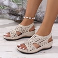 thumbnail image 2 of Rokment Womens Platform Wedges Gladiator Sandals 2026 Beach Comfortable Vintage Leather Hollow out Orthopedic Walking Dress Slingback Summer Shoes Beige Size 6, 2 of 6