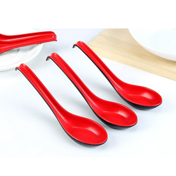 Omeite Handle Soup Spoons, Imitation Porcelain, 6 Pieces per Pack, Kitchen Utensils for Noodles and Soup