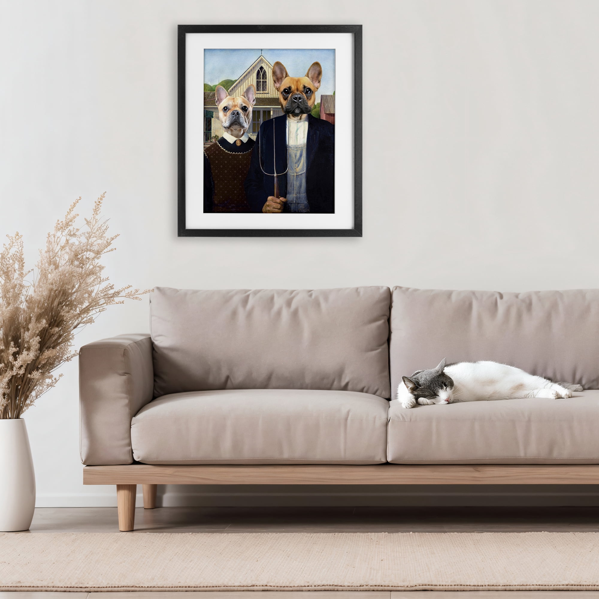 Stupell Industries French Bulldogs Iconic Farmers Black Framed Print Under Glass, design by Grotto Studios