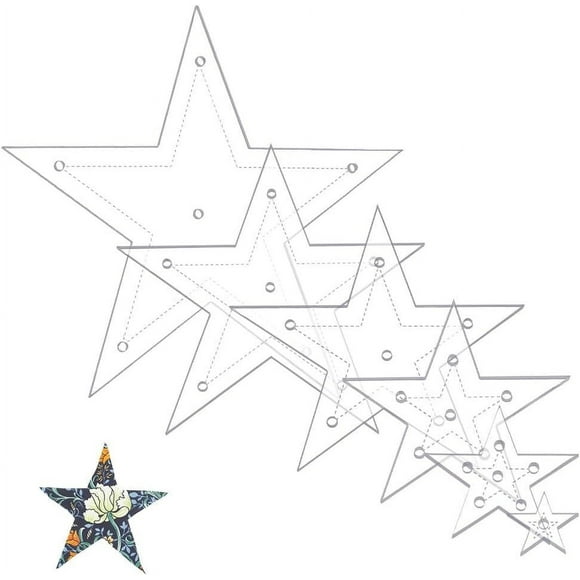Star Acrylic Sewing Template Set 6 pcs 3 cm to 7 cm Sizes 2.1 mm Thick Clear Reusable Washable