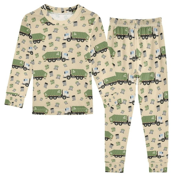 joogoo Garbage Trucks 2 Piece Long Sleeve Tee and Pants Cotton Pajama Set 5Y