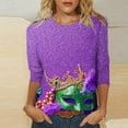 thumbnail image 4 of Mardi Gras Shirt Women Casual Funny Graphic 3/4 Sleeve Party Tee Shirts Round Neck Loose Fitted Festival Tops Trendy Mardi Gras Outfits 2026, 4 of 6