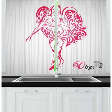 Ambesonne Zodiac Virgo Kitchen Curtains, Horoscope Character, 55"x39", Pale Grey Pink