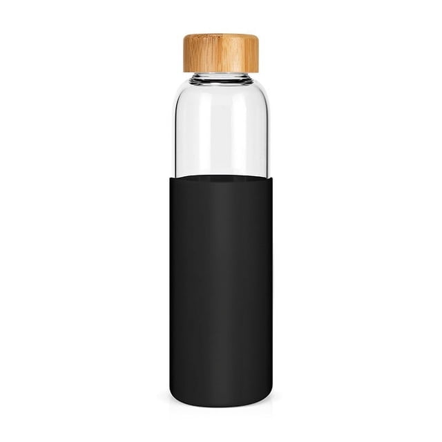 Botellas de agua de vidrio de borosilicato de 500 ml con tapa de bambú, funda de silicona antideslizante, botella de vidrio reutilizable para hombres y mujeres