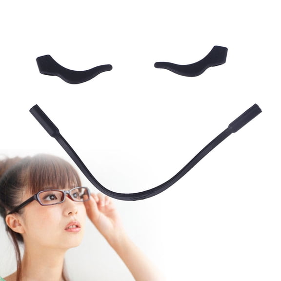 OATIPHO 3Sets Stretchy Silicone Glasses Strap Black Anti Slippage Holder for Standard Size Frames