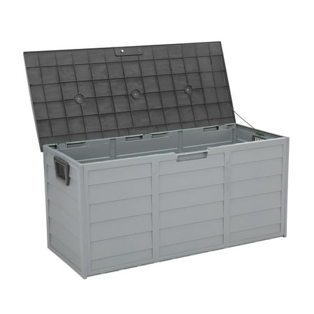 Ktaxon 75gal 260L Outdoor Garden Plastic Storage Deck Box Chest Tools Cushions Toys Seat w/ Wheel Grey