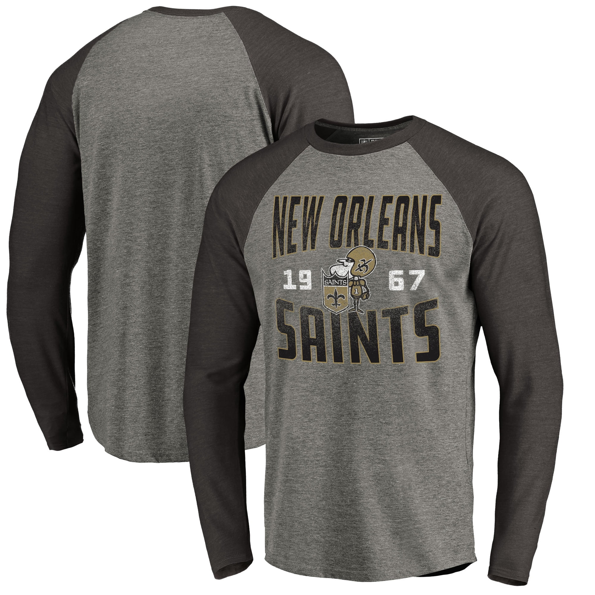 ايفون New Orleans Saints NFL Pro Line by Fanatics Branded Timeless Collection Antique Stack Long Sleeve Tri-Blend Raglan T-Shirt Ash ايفون