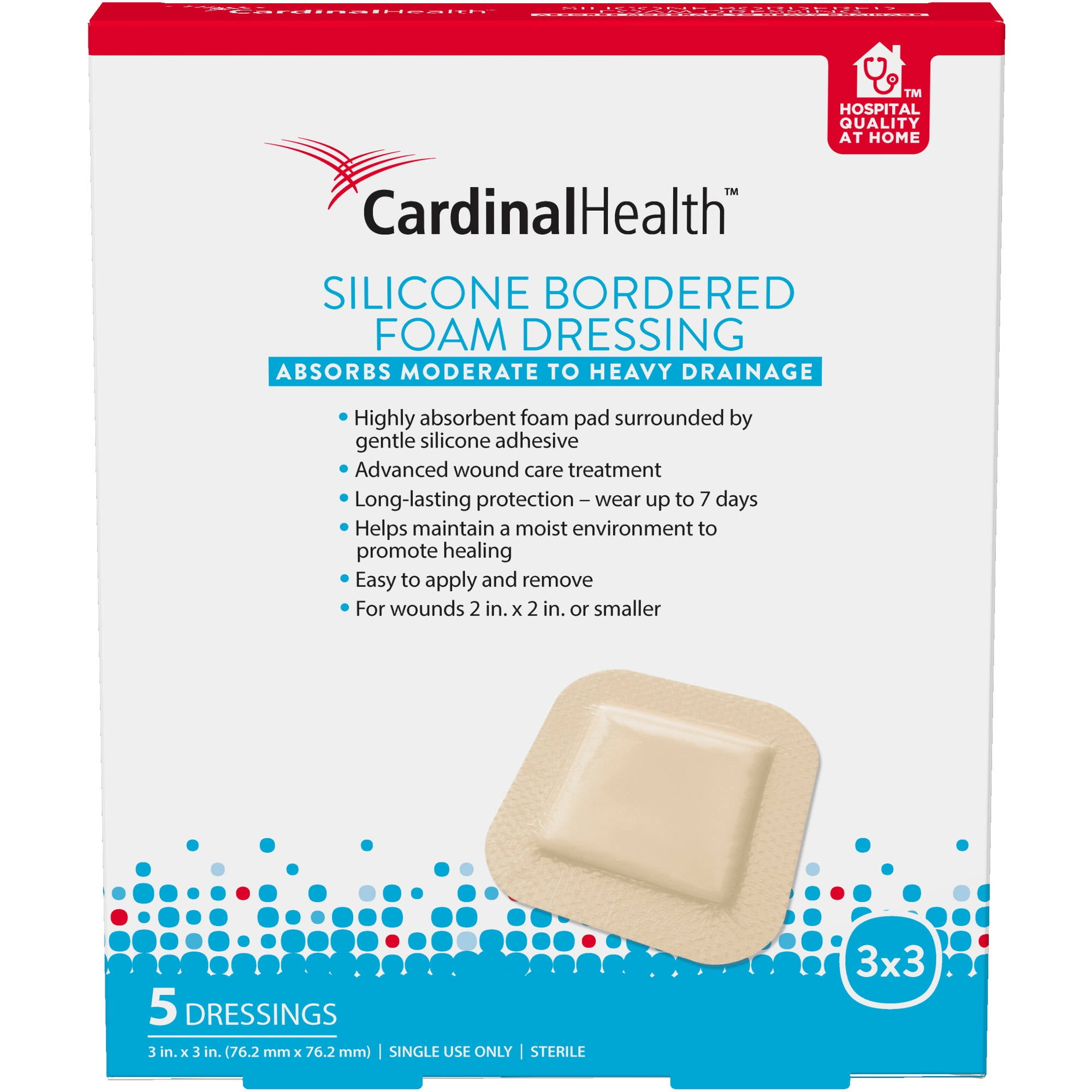 CardinalHealth Silicone Bordered Foam Dressings, 5 count