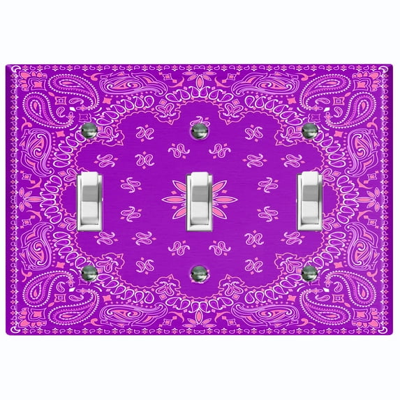 Metal Light Switch Plate Cover Violet Floral Bandana Paisley Tile Pattern TIL054