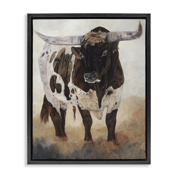 Stupell Industries Rustic Lodge Longhorn Cattle Black Floating Frame Canvas Art, 25 x 31, by Kathy Winkler