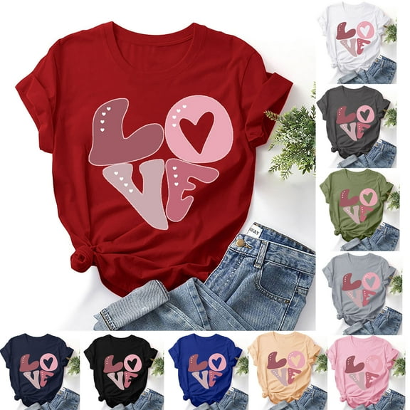 Fesfesfes Yoga Shirts for Women Fashion Women Valentine's Day Print Short Sleeve T-shirt Novelty Graphic Tops Womens Shirts S(US:4)