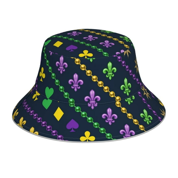 Kdxio Reflective Bucket Hat - Mardi Gras Strings of Beads Print Bucket Hat for Men,Women